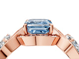 Rose gold Three-Stone Fancy Blue Asscher Cut Diamond Wave Pave Band with Prong Setting_4