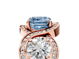 Rose gold Three-Stone Fancy Blue Asscher Cut Diamond Wave Pave Band with Prong Setting_5