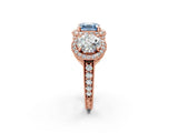 Rose gold Three-Stone Fancy Blue Asscher Cut Halo Diamond Milgrain Band with Four-Prong Setting_2