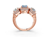 Rose gold Three-Stone Fancy Blue Asscher Cut Halo Diamond Milgrain Band with Four-Prong Setting_3