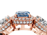 Rose gold Three-Stone Fancy Blue Asscher Cut Halo Diamond Milgrain Band with Four-Prong Setting_4