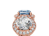 Rose gold Three-Stone Fancy Blue Asscher Cut Halo Diamond Milgrain Band with Four-Prong Setting_5