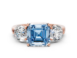 Rose gold Three-Stone Fancy Blue Asscher  Cut Solitaire Ring with Prong Setting on a Classic Band_35