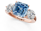 Rose gold Three-Stone Fancy Blue Asscher  Cut Solitaire Ring with Prong Setting on a Classic Band_36