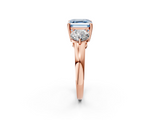Rose gold Three-Stone Fancy Blue Asscher  Cut Solitaire Ring with Prong Setting on a Classic Band_37