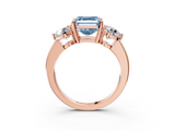 Rose gold Three-Stone Fancy Blue Asscher  Cut Solitaire Ring with Prong Setting on a Classic Band_38