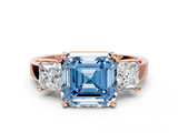 Rose gold Three-Stone Fancy Blue Asscher  Cut Solitaire Ring with Prong Setting_3