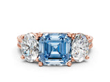 Rose gold Three-Stone Fancy Blue Asscher  Diamond Milgrain Pave Band with Prong Setting 1