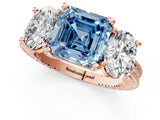 Rose gold Three-Stone Fancy Blue Asscher  Diamond Milgrain Pave Band with Prong Setting 2