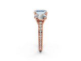 Rose gold Three-Stone Fancy Blue Asscher  Diamond Milgrain Pave Band with Prong Setting 3