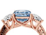 Rose gold Three-Stone Fancy Blue Asscher  Diamond Milgrain Pave Band with Prong Setting 5