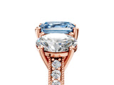 Rose gold Three-Stone Fancy Blue Asscher  Diamond Milgrain Pave Band with Prong Setting