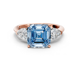 Rose gold Three-Stone Fancy Blue Asscher  Diamond Ring with Pear Side Stones in Four-Prong Setting_18