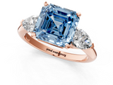 Rose gold Three-Stone Fancy Blue Asscher  Diamond Ring with Pear Side Stones in Four-Prong Setting_19