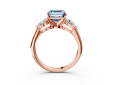Rose gold Three-Stone Fancy Blue Asscher  Diamond Ring with Pear Side Stones in Four-Prong Setting_21