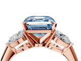 Rose gold Three-Stone Fancy Blue Asscher  Diamond Ring with Pear Side Stones in Four-Prong Setting_22