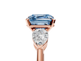 Rose gold Three-Stone Fancy Blue Asscher  Diamond Ring with Pear Side Stones in Four-Prong Setting_23