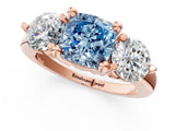 Rose gold Three-Stone Fancy Blue Cushion  Brilliant Cut Solitaire Ring with Prong Setting on a Classic Band 1