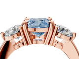 Rose gold Three-Stone Fancy Blue Cushion  Brilliant Cut Solitaire Ring with Prong Setting on a Classic Band 4