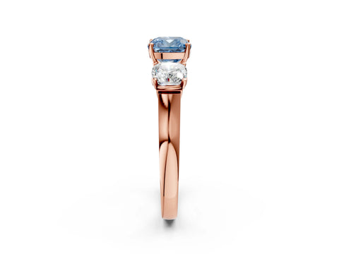 Rose gold Three-Stone Fancy Blue Cushion Cut Brilliant Diamond Trellis Ring with Comfort Fit Band_2