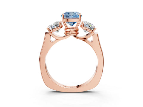 Rose gold Three-Stone Fancy Blue Cushion Cut Brilliant Diamond Trellis Ring with Comfort Fit Band_3