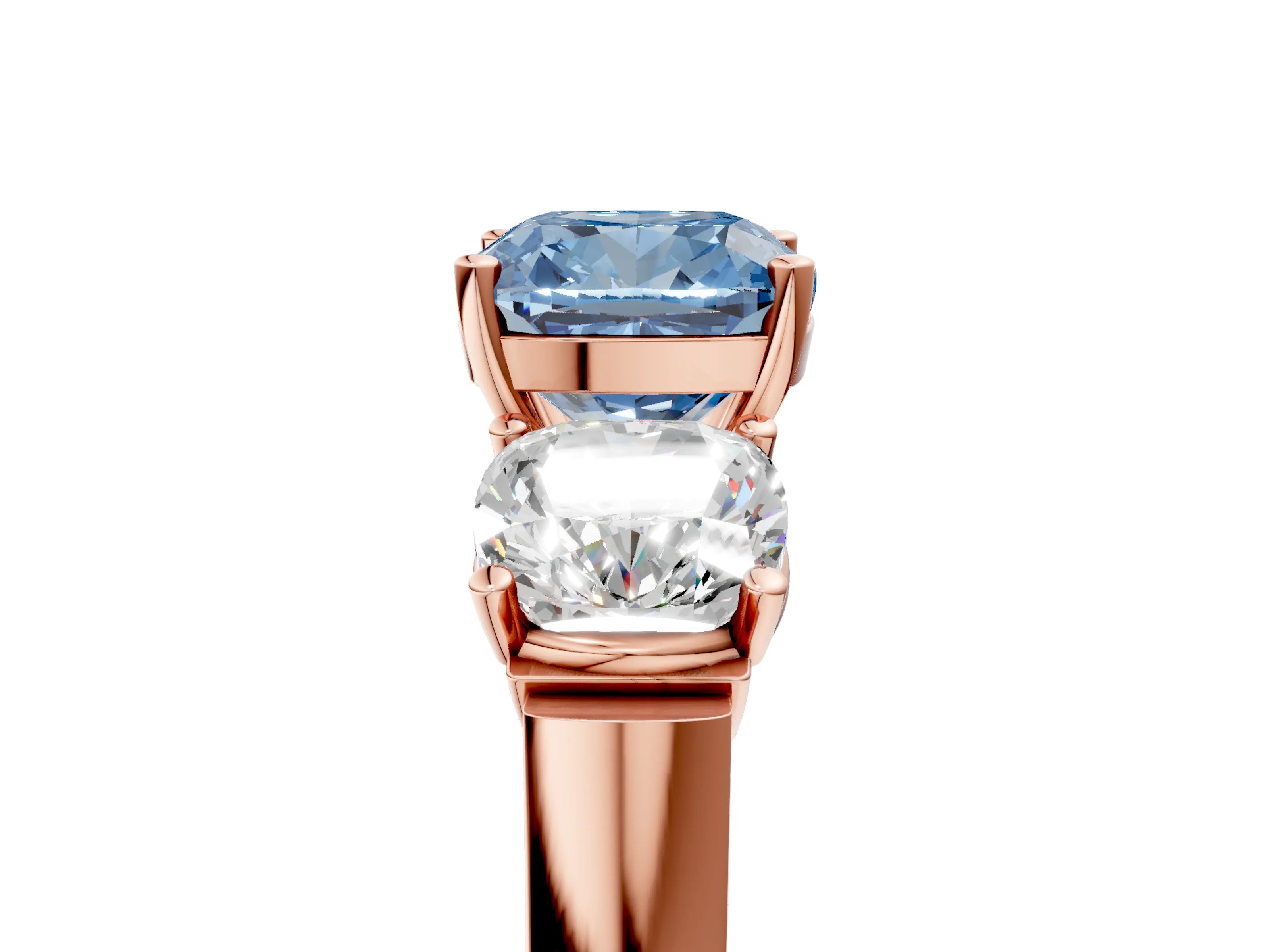 Rose gold Three-Stone Fancy Blue Cushion Cut Brilliant Diamond Trellis Ring with Comfort Fit Band_5