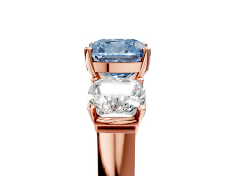 Rose gold Three-Stone Fancy Blue Cushion Cut Brilliant Diamond Trellis Ring with Comfort Fit Band_5