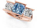 Rose gold Three Stone Fancy Blue Cushion Cut Cut Channel Set Diamond Ring_1