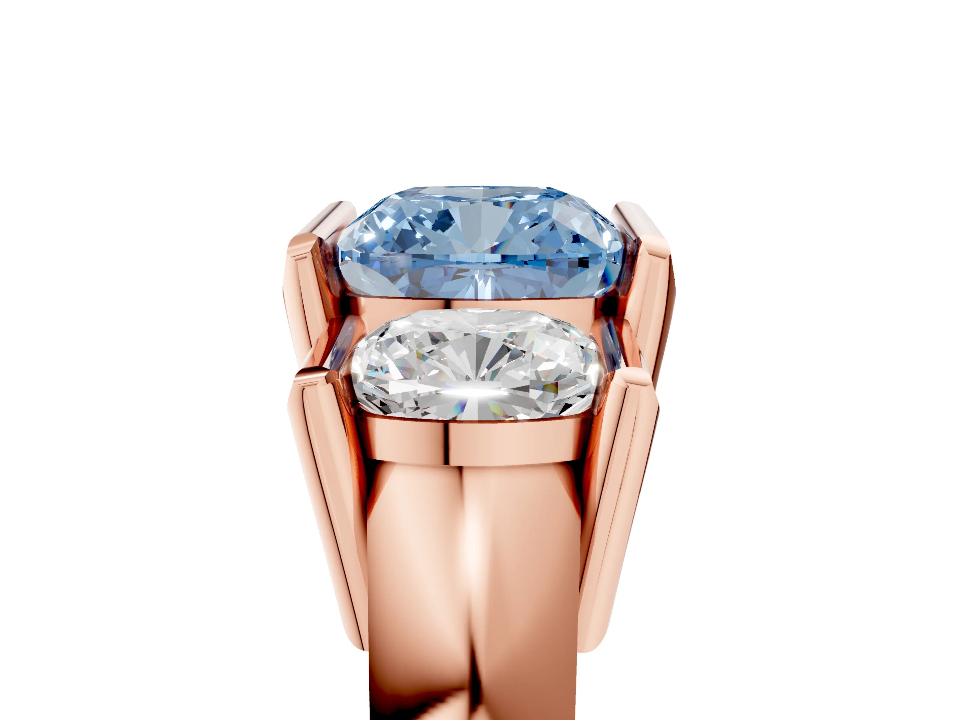 Rose gold Three Stone Fancy Blue Cushion Cut Cut Channel Set Diamond Ring_5