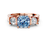 Rose gold Three-Stone Fancy Blue Cushion Cut Cut Classic Band Prong Setting Ring