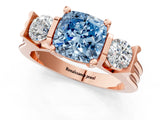 Rose gold Three-Stone Fancy Blue Cushion Cut Cut Classic Band Prong Setting Ring_1
