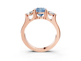 Rose gold Three-Stone Fancy Blue Cushion Cut Cut Classic Band Prong Setting Ring_3