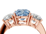 Rose gold Three-Stone Fancy Blue Cushion Cut Cut Diamond Engagement Ring with Flat Band and Four-Prong Setting_16