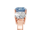 Rose gold Three-Stone Fancy Blue Cushion Cut Cut Diamond Engagement Ring with Flat Band and Four-Prong Setting_17