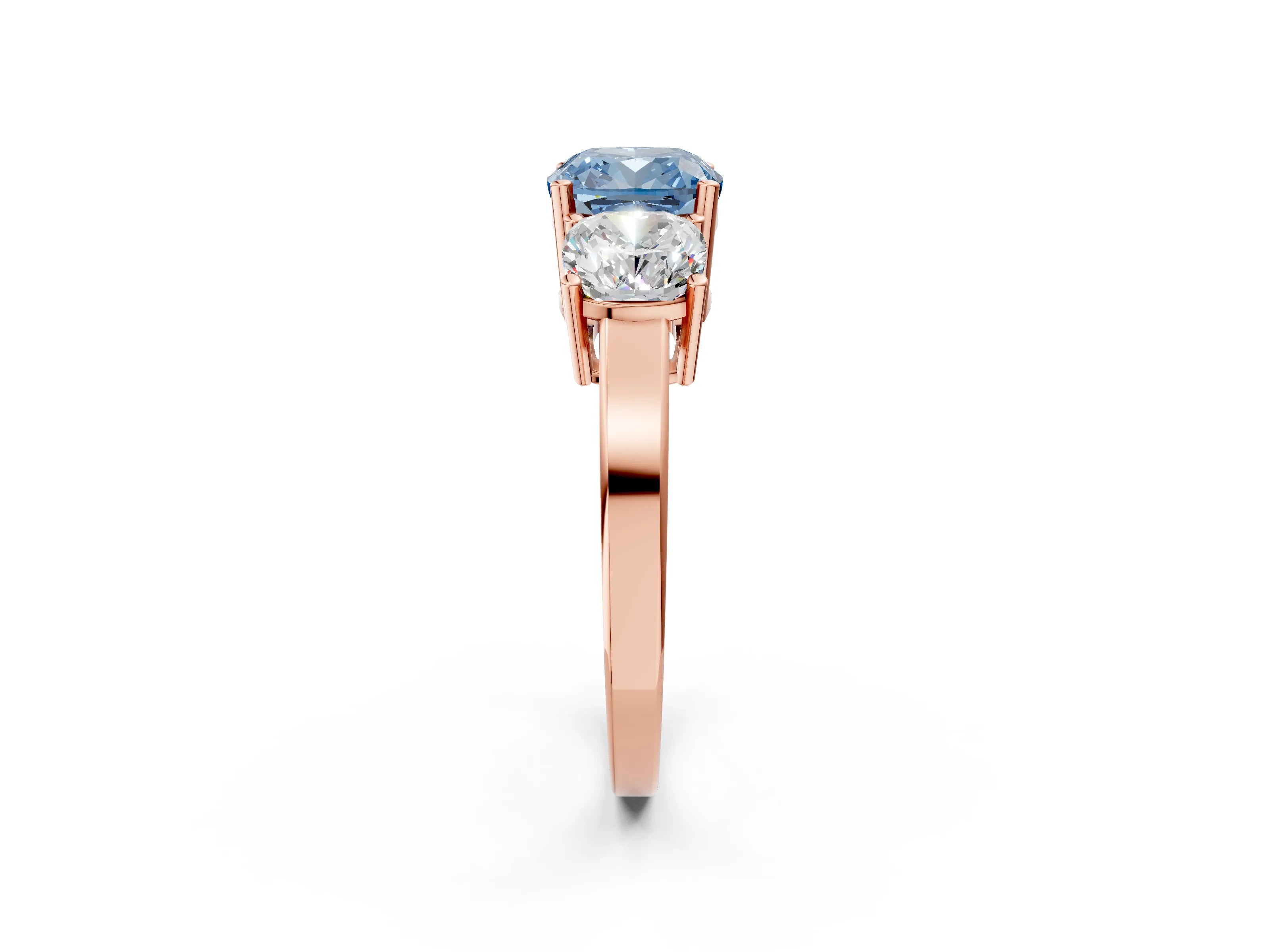 Rose gold Three-Stone Fancy Blue Cushion Cut Cut Diamond Engagement Ring with Flat Band and Four-Prong Setting_2
