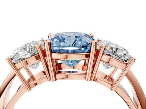 Rose gold Three-Stone Fancy Blue Cushion Cut Cut Diamond Engagement Ring with Prong Setting on a White Gold Band_28