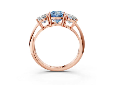 Rose gold Three-Stone Fancy Blue Cushion Cut Cut Diamond Engagement Ring with Prong Setting on a White Gold Band_3