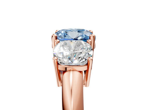 Rose gold Three-Stone Fancy Blue Cushion Cut Cut Diamond Engagement Ring with Prong Setting on a White Gold Band_5