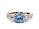 Rose gold Three-Stone Fancy Blue Cushion Cut Cut Diamond Pavé Band with Prong Setting_15