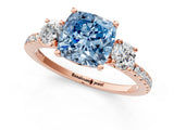 Rose gold Three-Stone Fancy Blue Cushion Cut Cut Diamond Pavé Band with Prong Setting_16