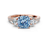 Rose gold Three-Stone Fancy Blue Cushion Cut Cut Diamond Pavé Band with Prong Setting_27