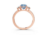 Rose gold Three-Stone Fancy Blue Cushion Cut Cut Diamond Pavé Band with Prong Setting_30