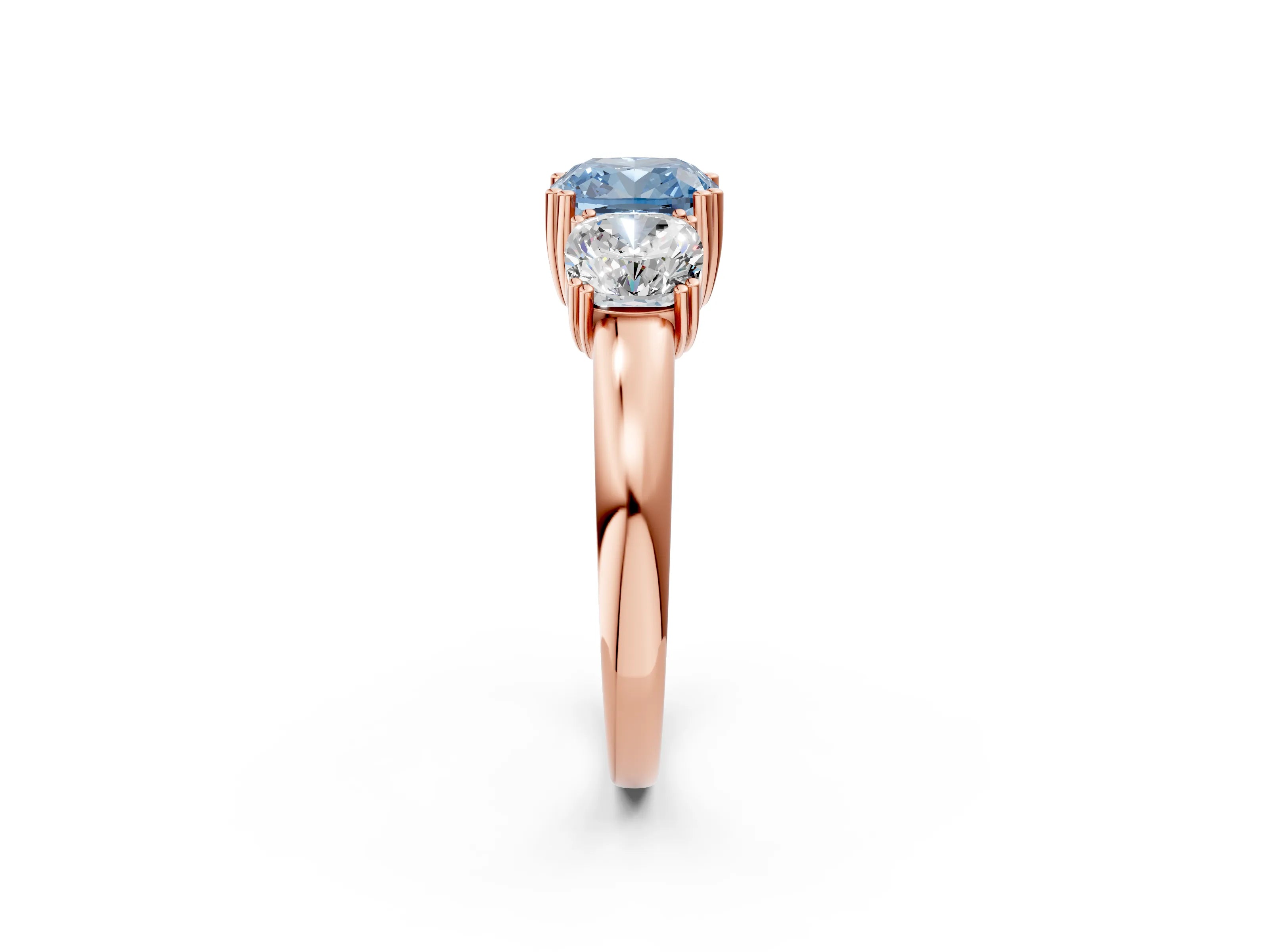 Rose gold Three-Stone Fancy Blue Cushion Cut Cut Diamond Ring with Channel Set Band and Four-Prong Setting_2