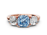 Rose gold Three-Stone Fancy Blue Cushion Cut Cut Diamond Ring with Channel Set Band and Four-Prong Setting_24