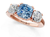 Rose gold Three-Stone Fancy Blue Cushion Cut Cut Diamond Ring with Channel Set Band and Four-Prong Setting_25