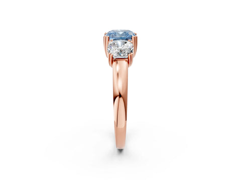 Rose gold Three-Stone Fancy Blue Cushion Cut Cut Diamond Ring with Channel Set Band and Four-Prong Setting_2