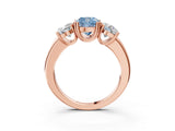 Rose gold Three-Stone Fancy Blue Cushion Cut Cut Diamond Ring with Channel Set Band and Four-Prong Setting_3
