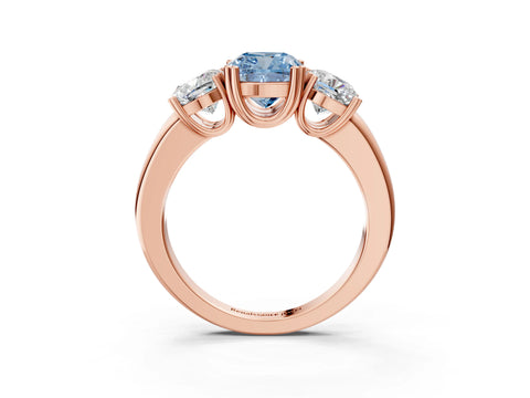 Rose gold Three-Stone Fancy Blue Cushion Cut Cut Diamond Ring with Channel Set Band and Four-Prong Setting_3