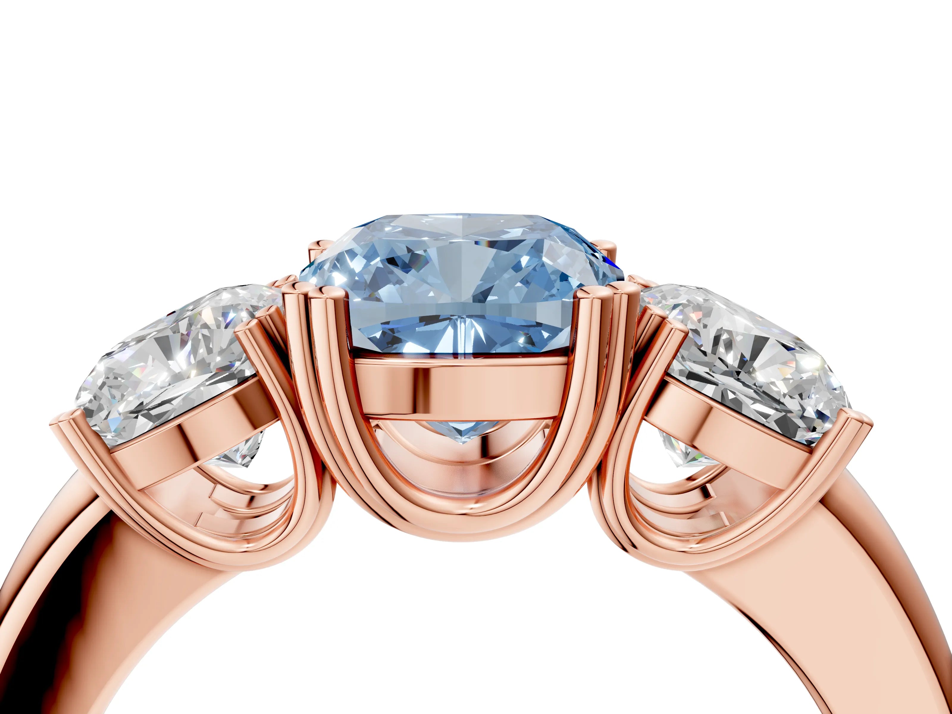 Rose gold Three-Stone Fancy Blue Cushion Cut Cut Diamond Ring with Channel Set Band and Four-Prong Setting_4