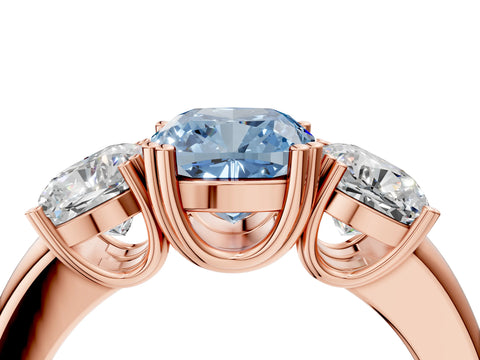 Rose gold Three-Stone Fancy Blue Cushion Cut Cut Diamond Ring with Channel Set Band and Four-Prong Setting_4